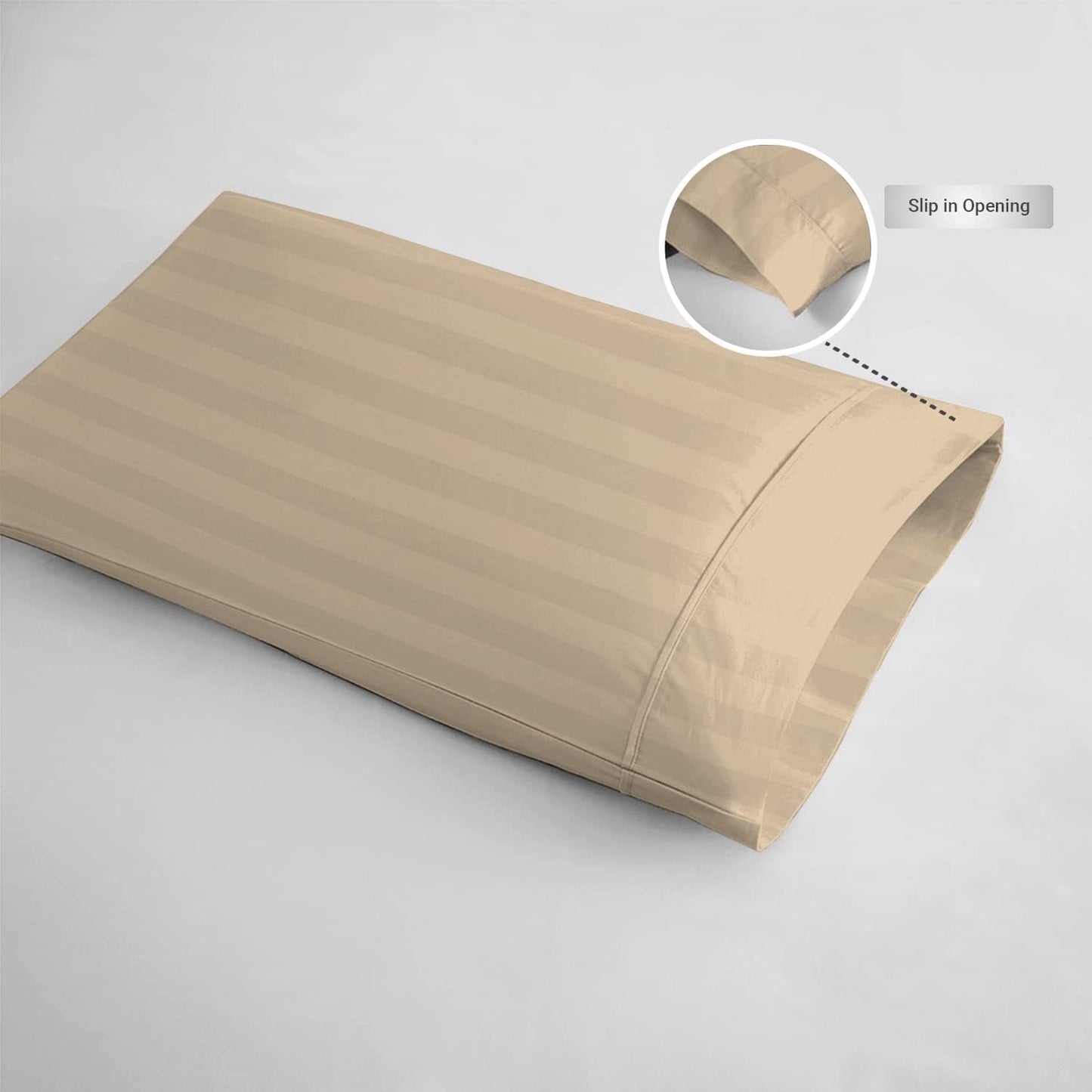 Pizuna 100% Cotton Taupe Dobby Striped Pillow Cases Queen Size Set of 2, 300 Thread Count Long Staple Cotton Damask Pillow Covers Standard Size with 4 Inch Hem (Taupe Striped Pillow Cover)