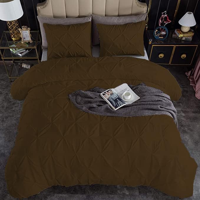 Premium Quality - King/California King Size (94" x 104") Inches, 3Pcs Pinch Pleated Comforter Set, 400GSM 100% Egyptian Cotton 800 Thread Count - Chocolate Solid