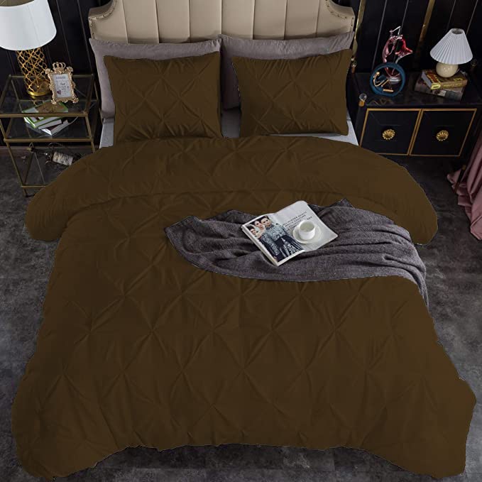Premium Quality - King/California King Size (94" x 104") Inches, 3Pcs Pinch Pleated Comforter Set, 400GSM 100% Egyptian Cotton 800 Thread Count - Chocolate Solid