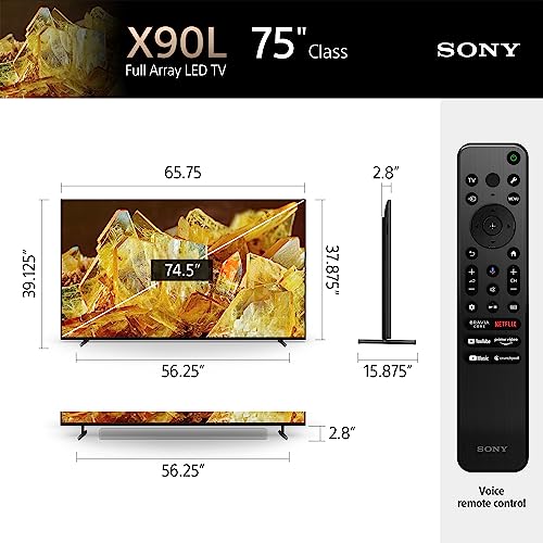 Sony 75 Inch 4K Ultra HD TV X90L Series: BRAVIA XR Full Array LED Smart Google TV with Dolby Vision HDR and Exclusive Features for The Playstation® 5 XR75X90L- Latest Model,Black