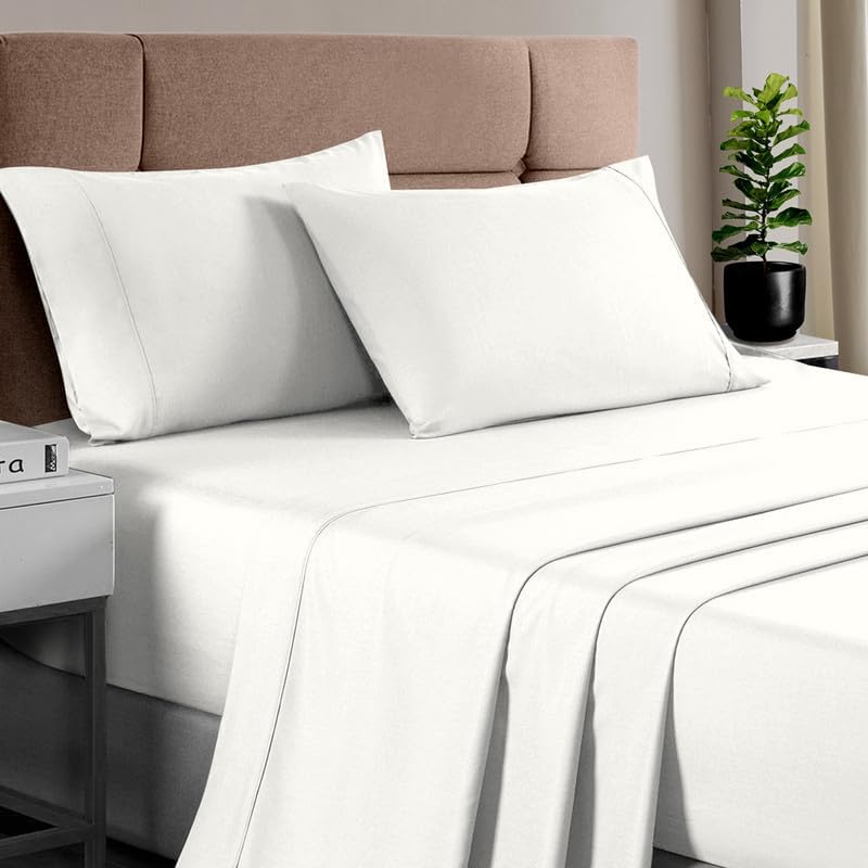 Pizuna Pure 100% Cotton Sheets California King Size, Luxurious 400 Thread Count Long Staple Cotton Sateen Sheets California King with 15inch Deep Pocket (Combed Cotton Sheets California King)