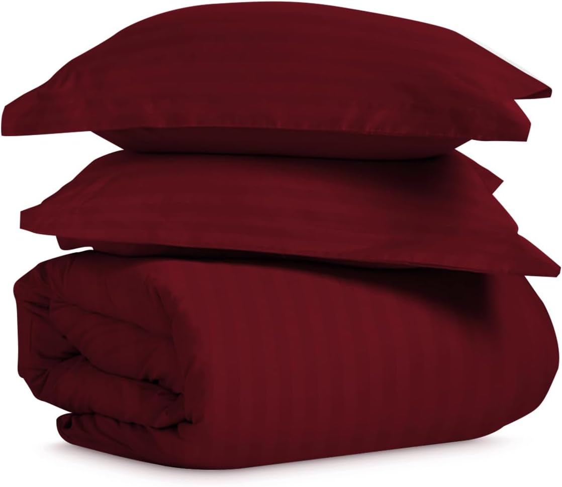 Pizuna Cotton Full Duvet Cover Set, 300 Thread Count Long Staple Cotton Sateen Weave with Button Closure (Combed Checks Luxury Red Cotton Duvet Cover Full)