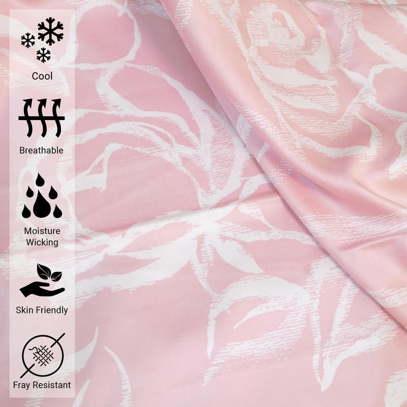 Pizuna Cotton Pink Simply Floral Duvet Cover Full Size, 400 Thread Count Long Staple Cotton Quilt Cover Full, Sateen Full Duvet Covers with Button Closure (100% Cotton Full Size Bedding Set)