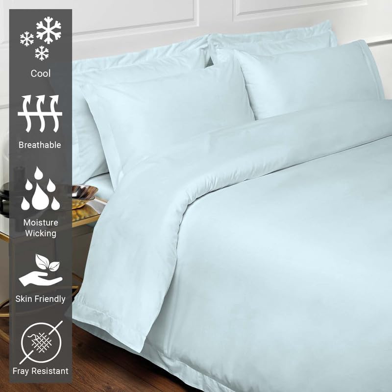 Pizuna Cotton Blue Duvet Cover Queen, 400 Thread Count Long Staple Combed Cotton Sateen Weave Duvet Cover with Button Closure (Baby Blue Full/Queen Duvet Cover Set - 3PC)