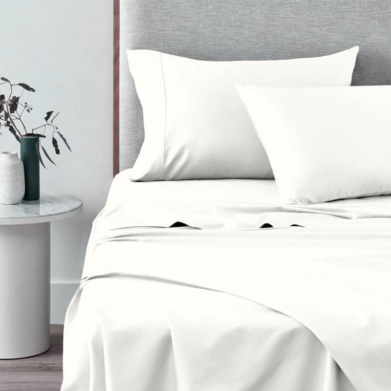 Pizuna Pure 100% Cotton Sheets Split King Size, 600 Thread Count Long Staple Cotton Crisp Sateen Sheets Split King with 15" Deep Pocket (Combed Black Cotton Sheets Split King)