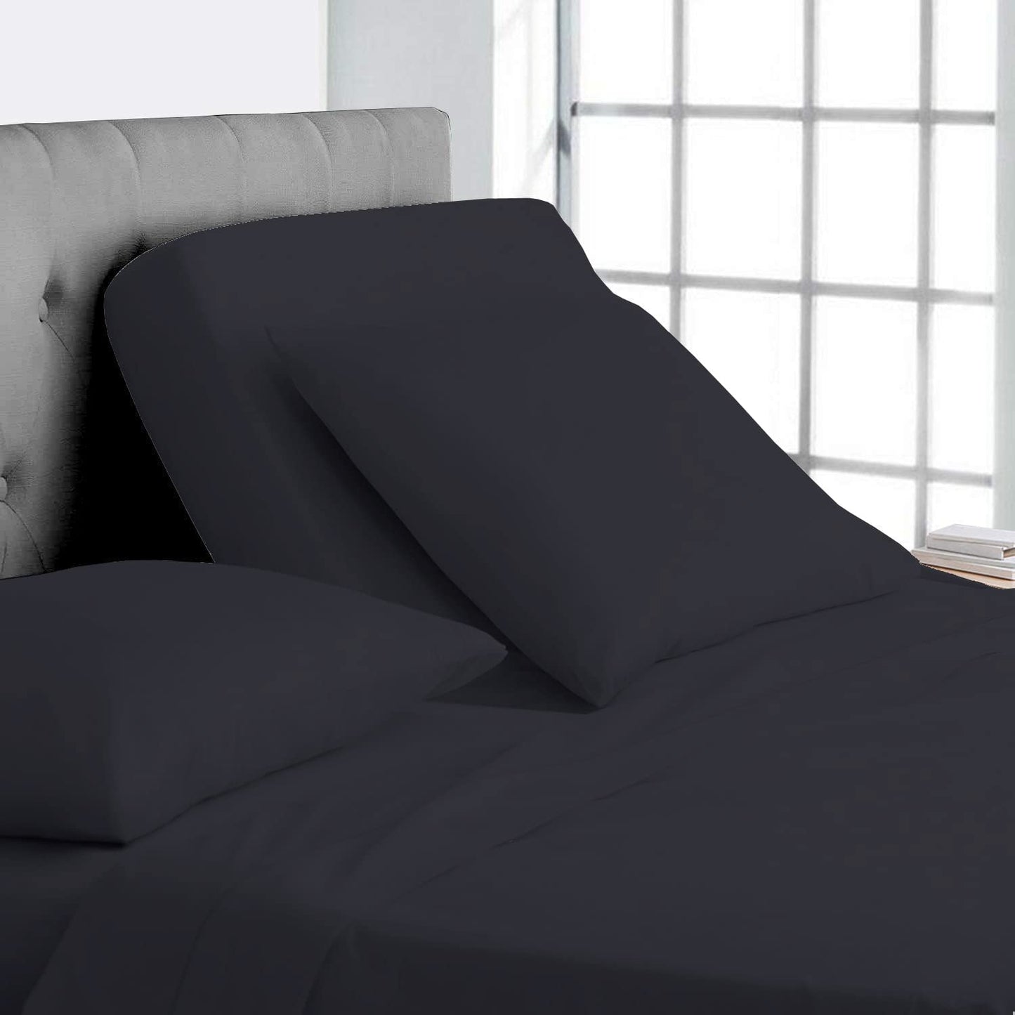 Split Top California King Sheets Split Head California King Sheets Sets for Adjustable Beds- 100% Egyptian Cotton 800TC Split Head Flex Top 18" Deep Pocket - 32" Top Split Cal-King, Dark Grey Stripe