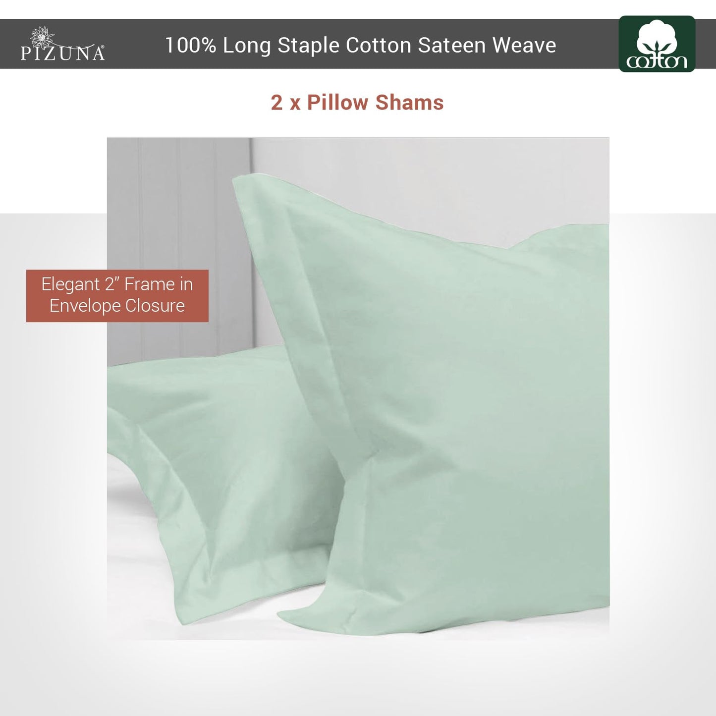 Pizuna Pure 100% Cotton Pillow Shams King Size Set of 2 Baby Blue, Luxurious 400 Thread Count Long Staple Cotton Sateen with Envelope Closure (Combed Baby Blue Cotton Pillow Shams King)