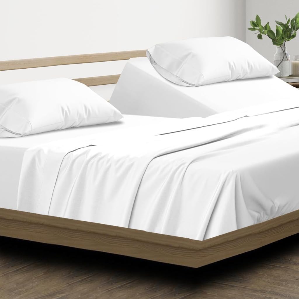 Split Head California King Sheets Sets for Adjustable Beds - 100% Egyptian Cotton 800TC Split Head Flex Top 18" Deep Pocket - 34" Top Split Cal-King, White Solid