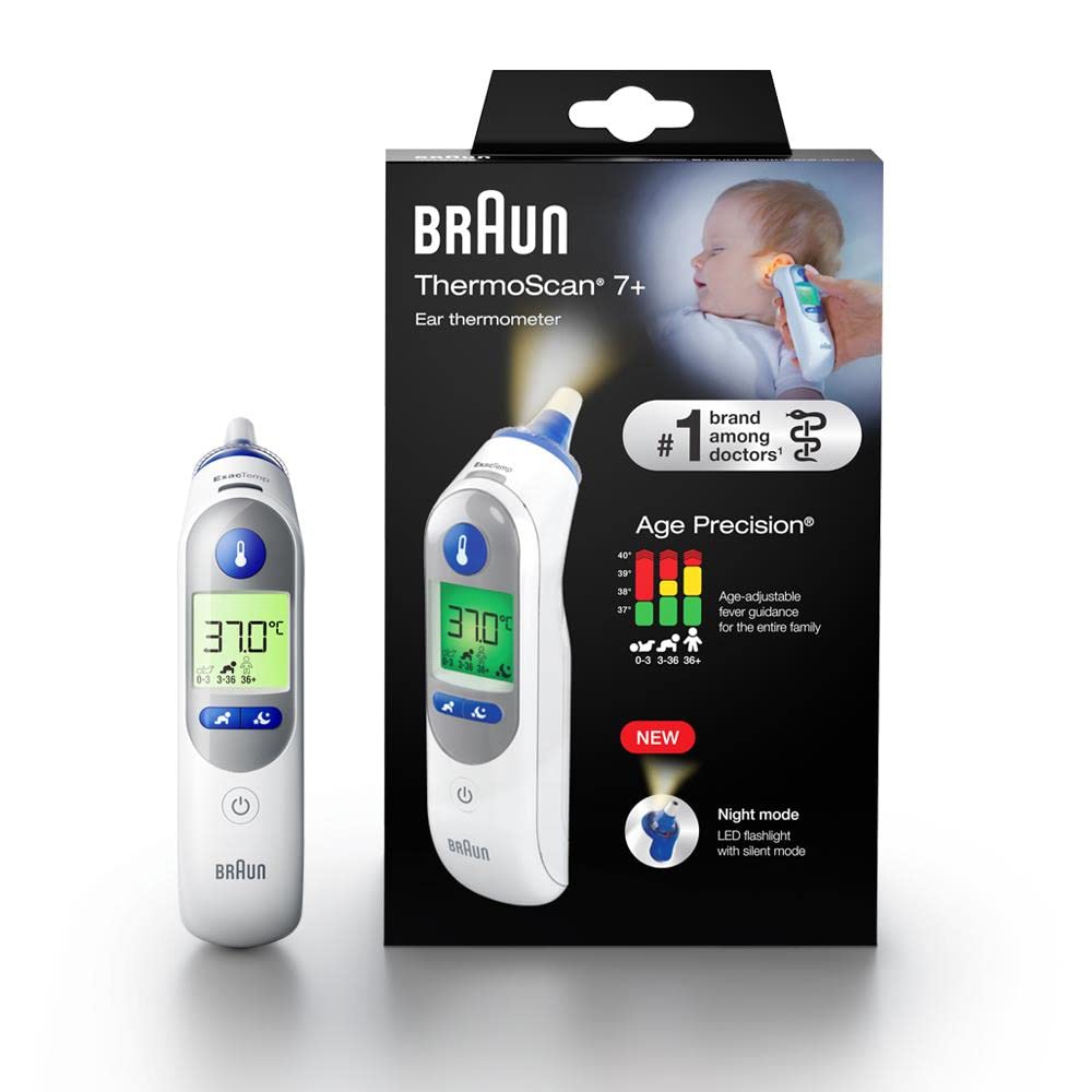 Braun IRT 6525 Healthcare ThermoScan 7 Ear thermometer with Age Precision (accurate, convenient, temperature screening, fever, fast, easy to use) and Night Mode