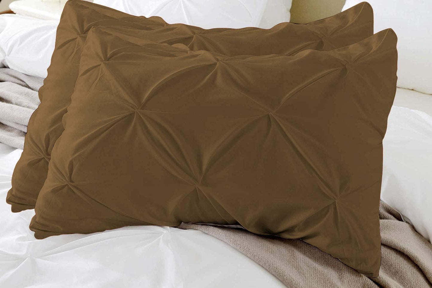 Premium Quality - King/California King Size (94" x 104") Inches, 3Pcs Pinch Pleated Comforter Set, 400GSM 100% Egyptian Cotton 800 Thread Count - Chocolate Solid