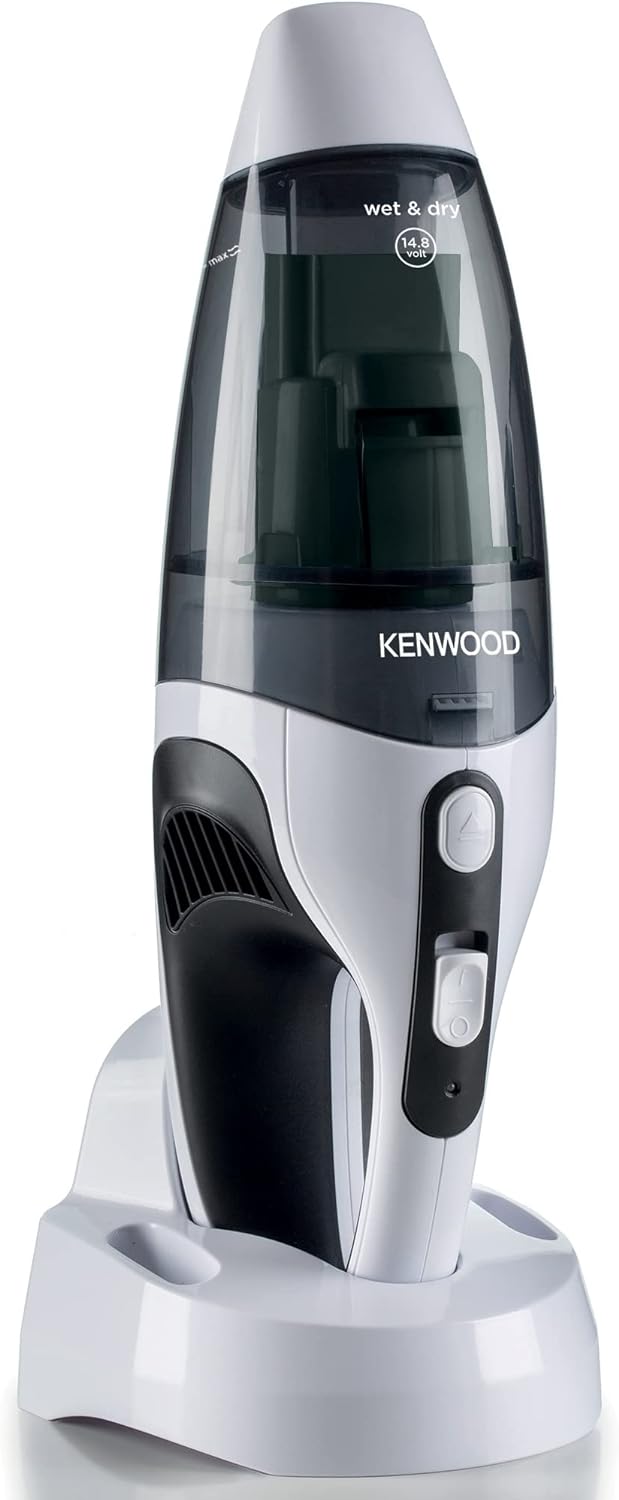 Kenwood Wet & Dry Cordless Handheld Vacuum Cleaner With 14.8V Lithium-Ion Battery, 500ml Dust Capacity, 120ml Liquid Capacity For Home, Office And Car Hvp19.000Si Black/Silver