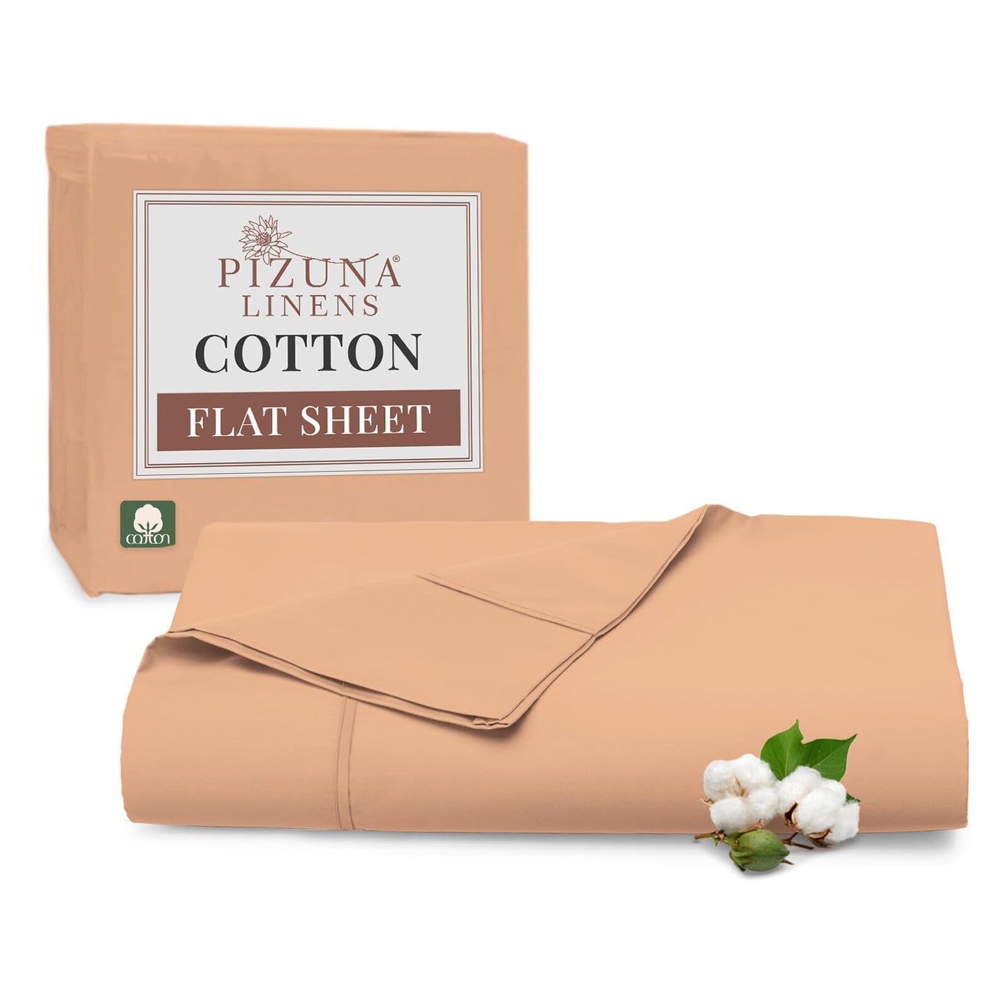 Pizuna Pure 100% Cotton Flat Sheets Only Full Apricot Orange (1 PC), Luxurious 400 Thread Count Long Staple Cotton Sateen with 4" Hem (Combed Full Flat Sheet Only Cotton)