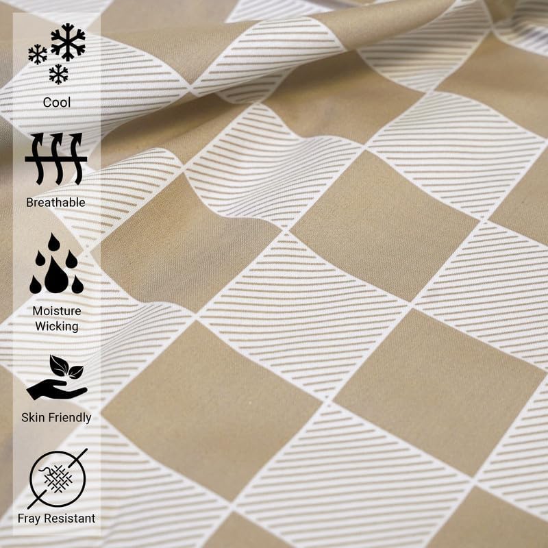 Pizuna Cotton Twin XL Fitted Taupe Smart Plaid Sheet 1 Pc 400 Thread Count 100% Long Staple Cotton Sheets Sateen Printed Twin XL Sheets 15Inch Deep Pocket Fitted Sheet (Twin XL Fitted Sheet)
