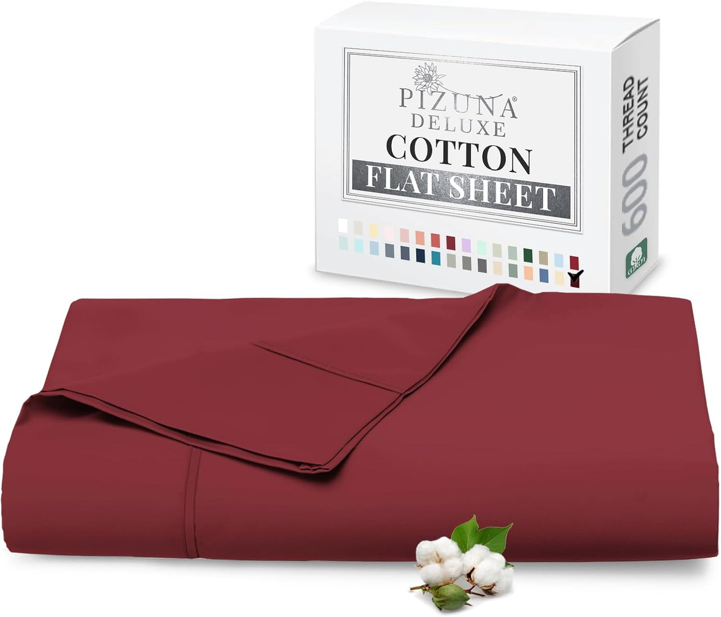 Pizuna Pure 100% Cotton Flat Sheets Only Full Silver (1 PC), 600 Thread Count Long Staple Cotton Crisp Sateen Weave with 4" Hem (Combed Full Flat Sheet Only Cotton)