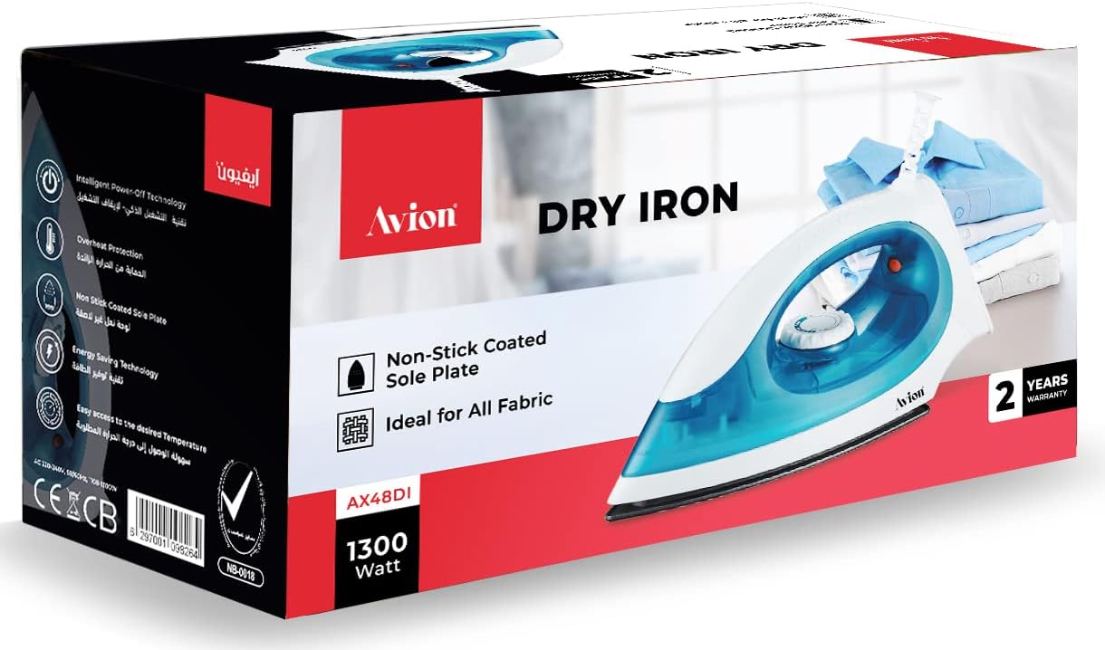 Avion Dry Iron with Non-Stick Coated Solo Plate | Intelligent power -Off Technology And overheat protection -AX48DI