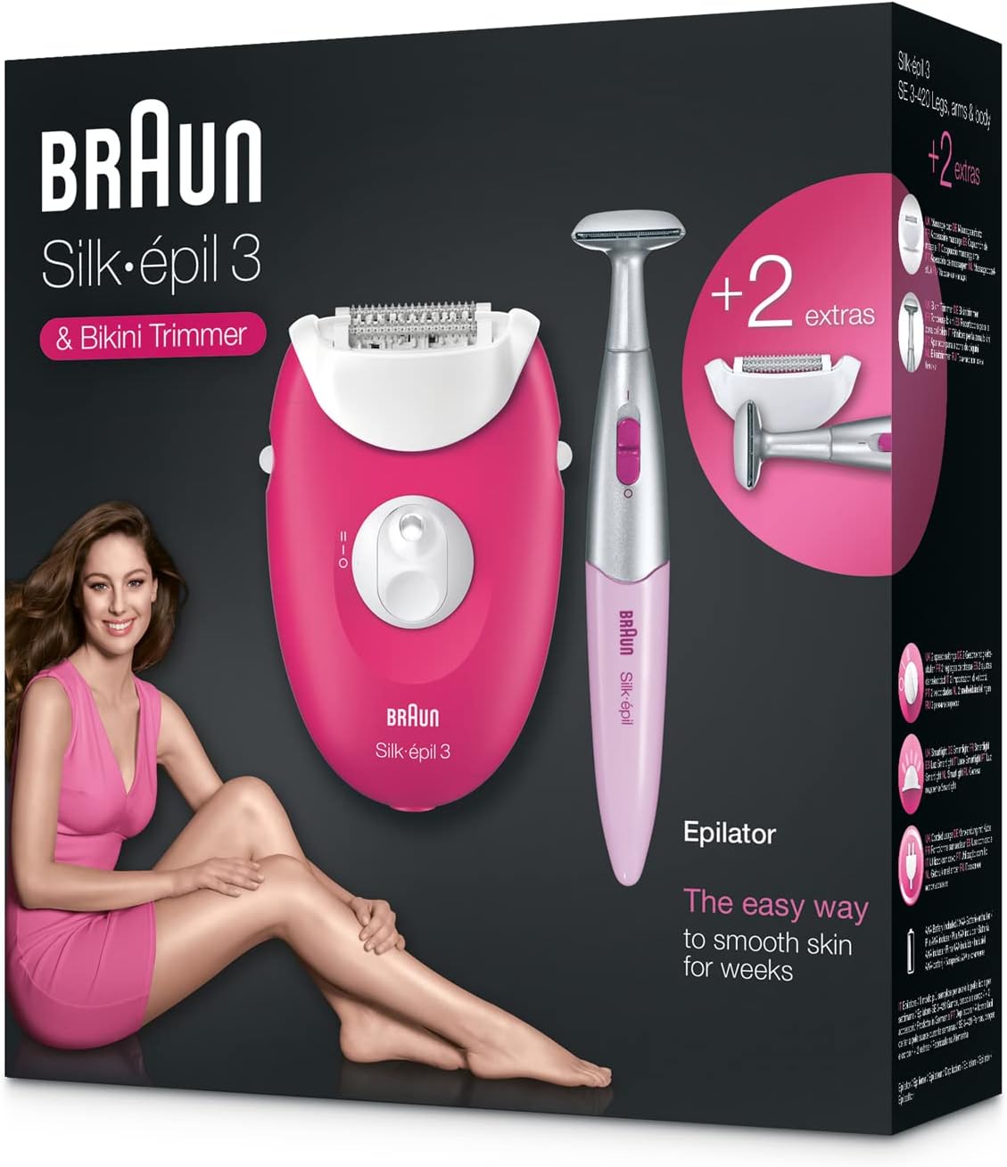 Braun Silk Epil 3 410 Epilator With 2 Extras, Raspberry Pink / White