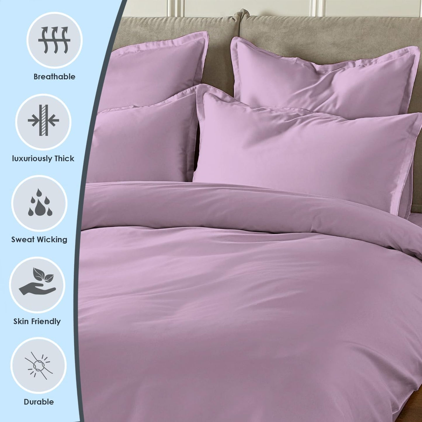 Pizuna Pure 100% Cotton King Duvet Cover Set, 1000 Thread Count Long Staple Cotton Thick Sateen Weave with Button Closure (Combed Baby Blue Cotton Duvet Cover King)