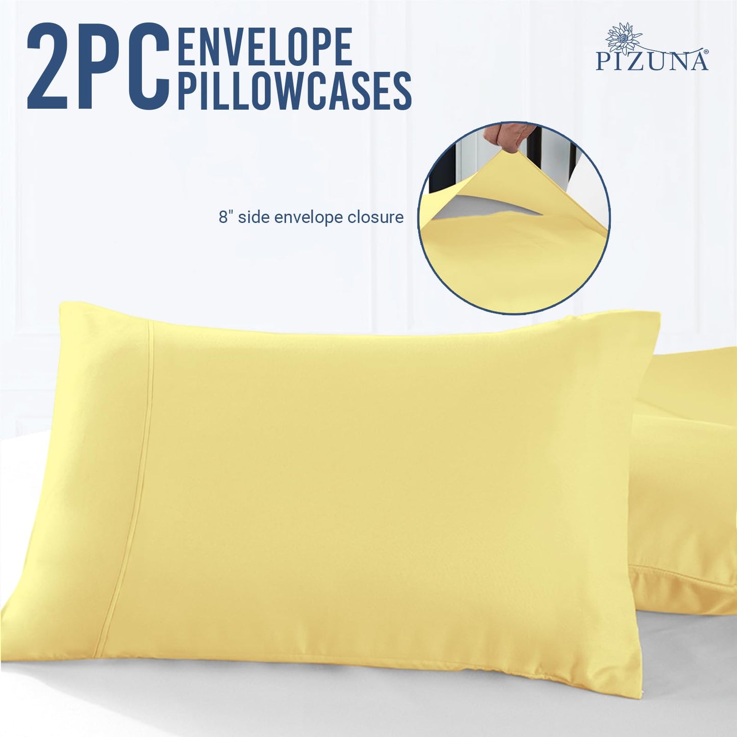 Pizuna 100% Luxury Cotton King Size Pillow Case Dark Blue, 1000 Thread Count 100% Long Staple Cotton Sateen Pillowcase, Pillow Covers with Stylish 4" Hem (Combed Cotton King Pillowcase Set of 2)