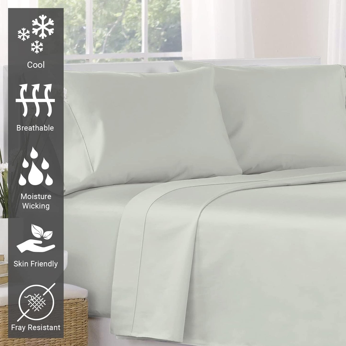 Pizuna Soft 400 Thread Count Cotton Full Flat Sheets New Grey 1pc, 100% Long Staple Flat Cotton Sheets, Soft Sateen Bed Flat Sheets with Stylish 4 Inch Hem (New Grey Full Flat Sheet)