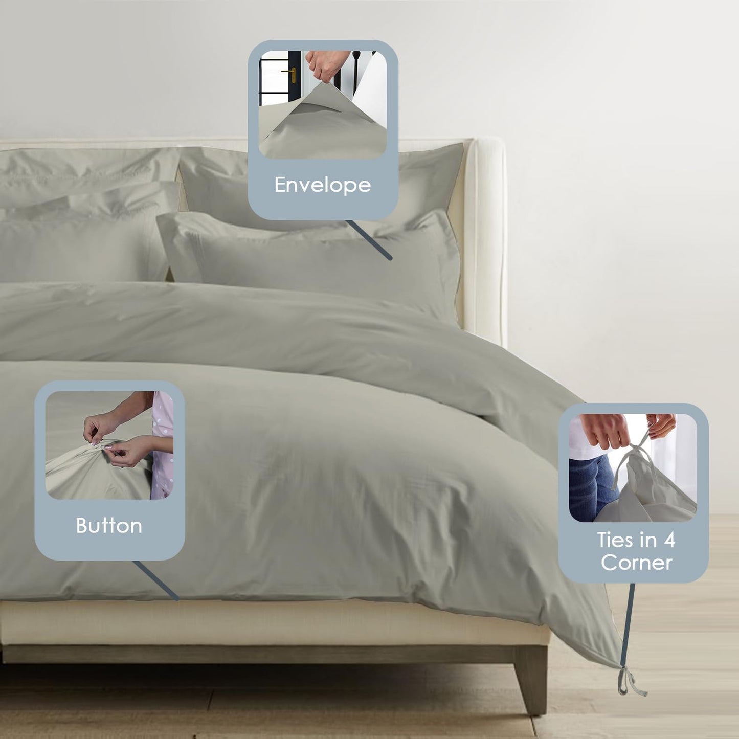 Pizuna Pure 100% Cotton King Duvet Cover Set, 1000 Thread Count Long Staple Cotton Thick Sateen Weave with Button Closure (Combed Baby Blue Cotton Duvet Cover King)