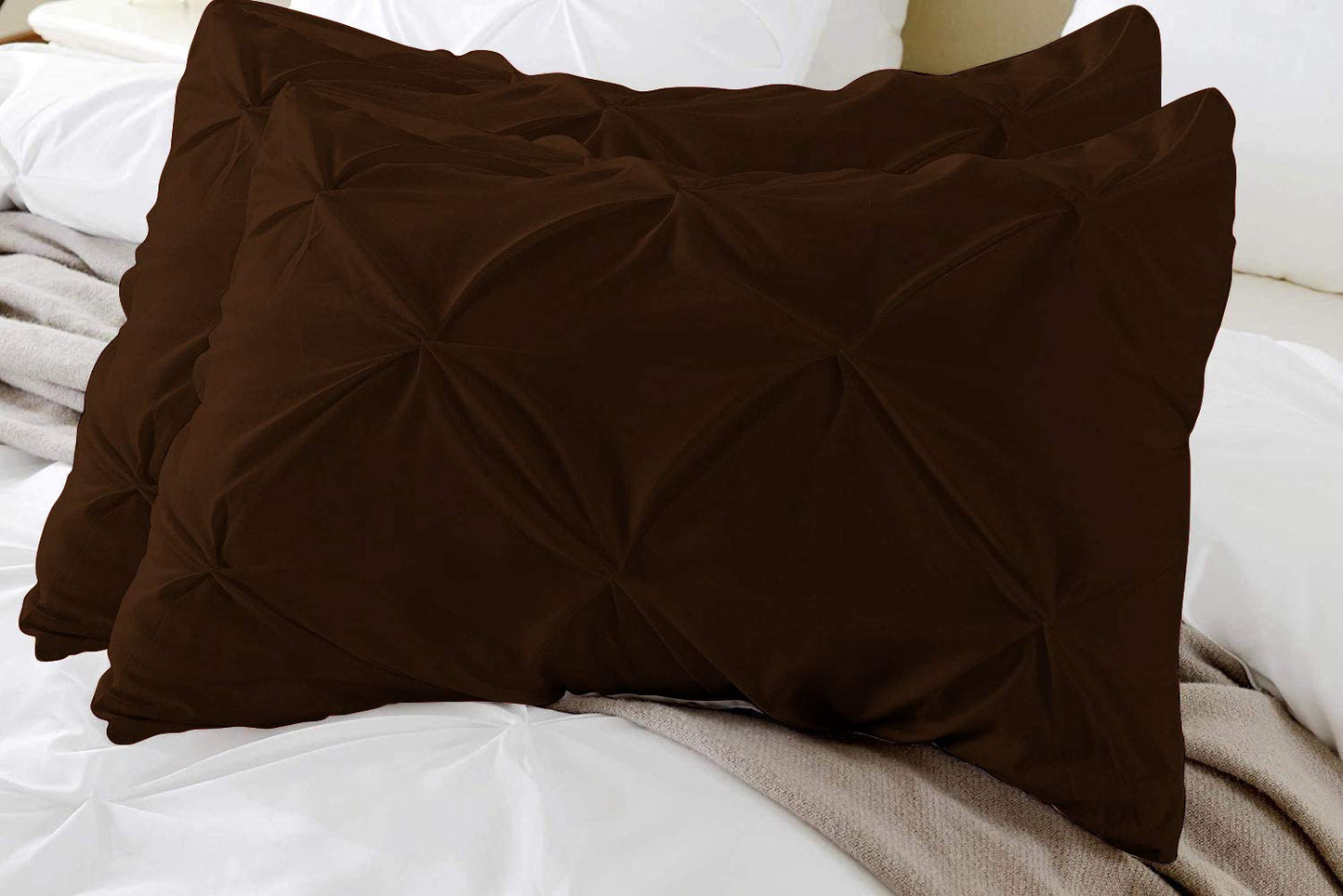 Premium Quality - King/California King Size (94" x 104") Inches, 3Pcs Pinch Pleated Comforter Set, 400GSM 100% Egyptian Cotton 800 Thread Count - Chocolate Solid