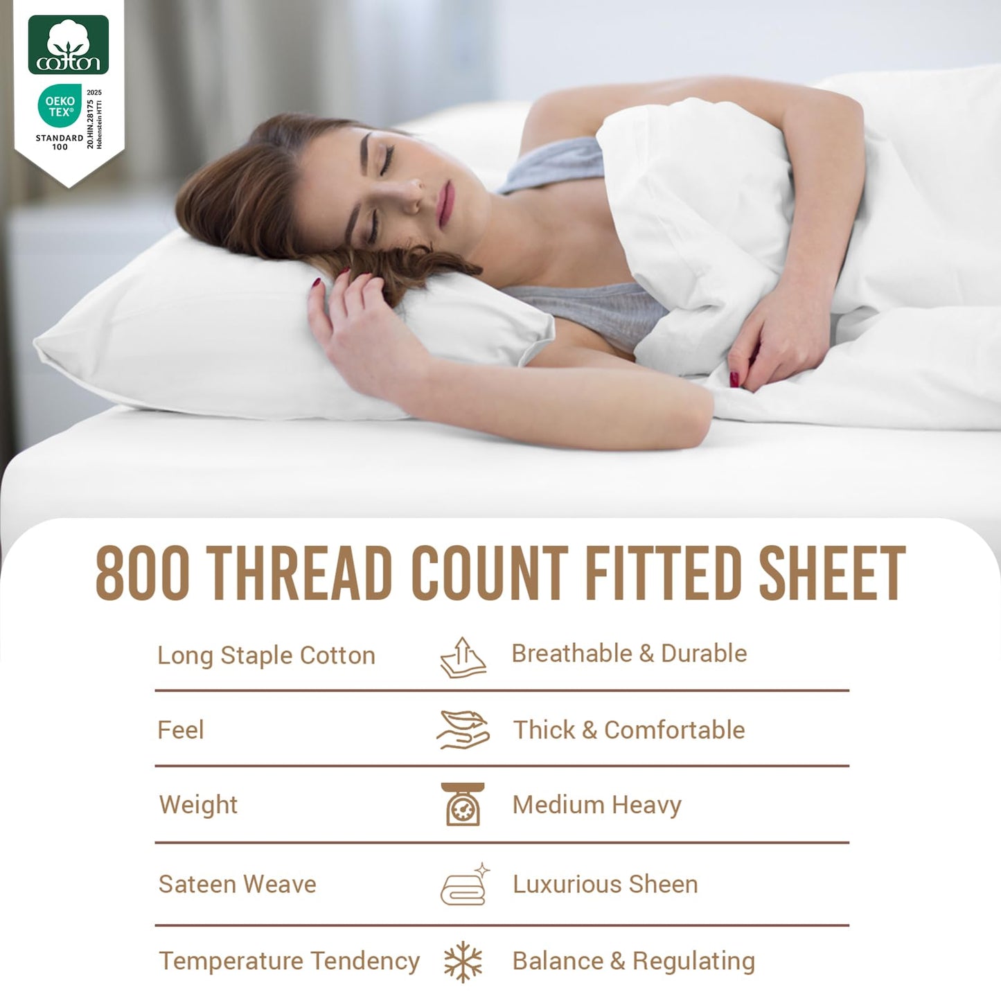 Pizuna Pure 100% Cotton King Sheet - 800 Thread Count Long Staple Cotton Thick Sateen Weave 15inch Deep Pocket Fitted Sheet (Combed Black)