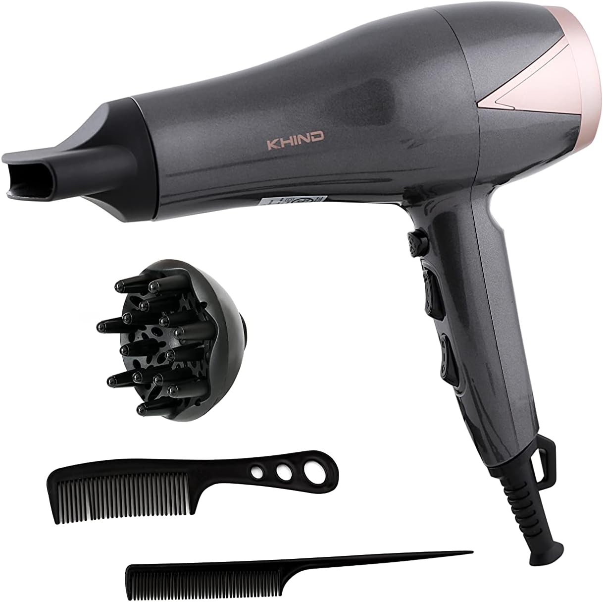 KHIND Foldable Travel Hair Dryer,1000W With Concentrator, Stylish & Compact with Cool Shot Button, Honeycomb Inlet, High Speed With Powerful Motor, 2 Year Warranty, Lightweight, White - HD1002