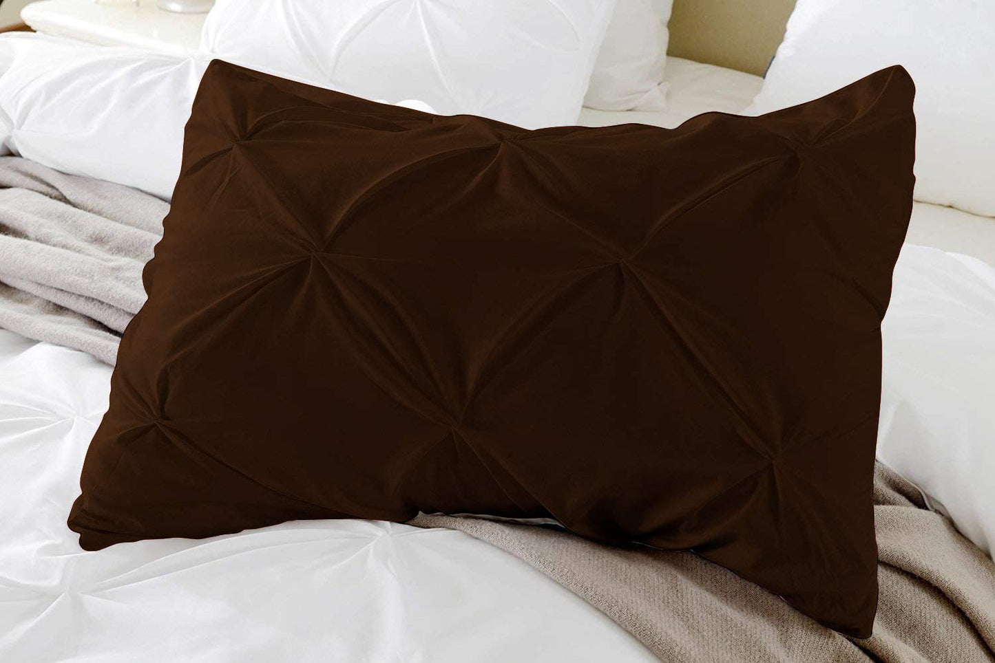 Premium Quality - King/California King Size (94" x 104") Inches, 3Pcs Pinch Pleated Comforter Set, 400GSM 100% Egyptian Cotton 800 Thread Count - Chocolate Solid