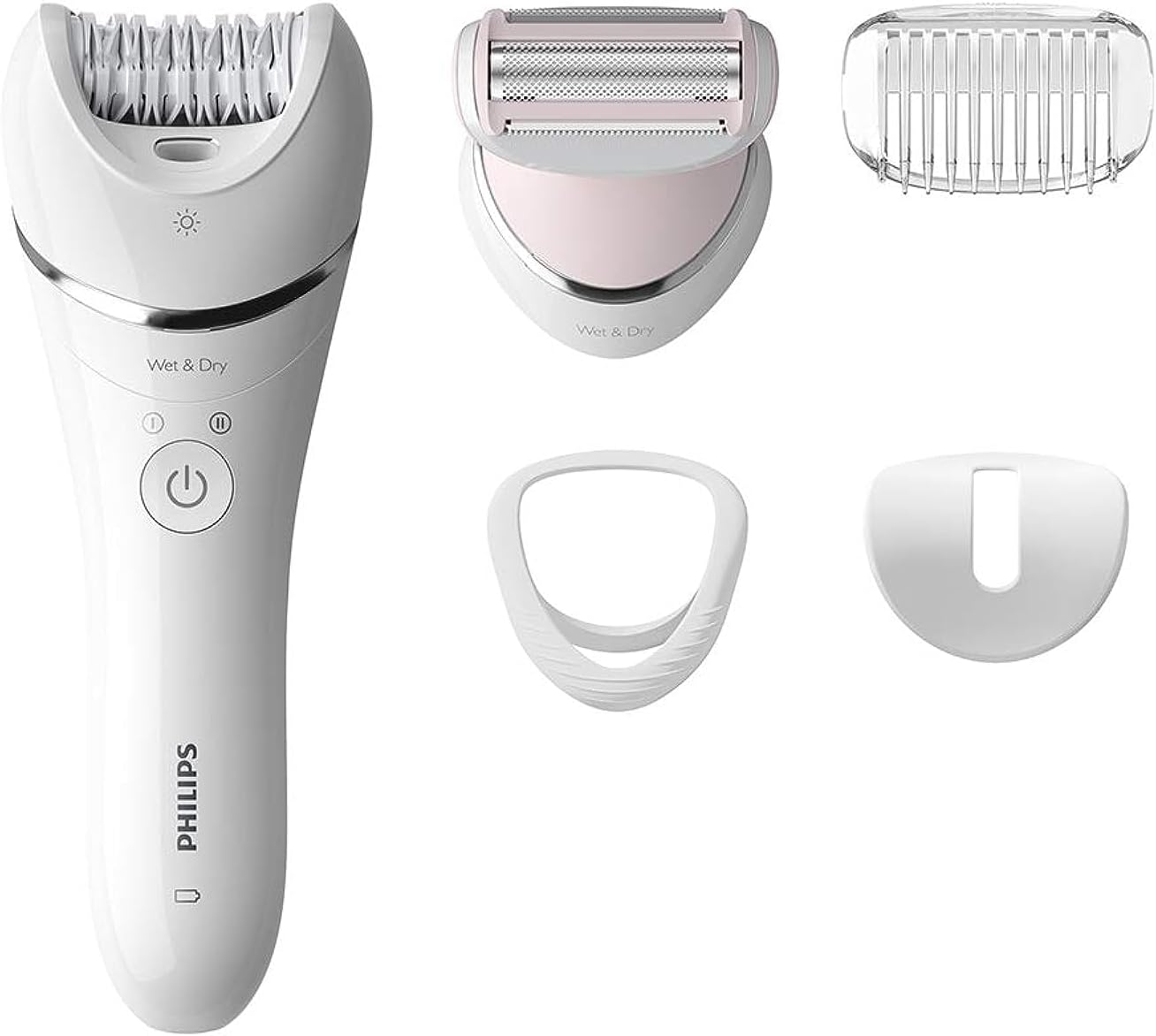 Philips Epilator Series 8000.Wet And Dry Cordless Hair Removal For Legs And Body With 5 Accessories.Shaving Head And Trimming Comb. 3 Pin, Bre71001.