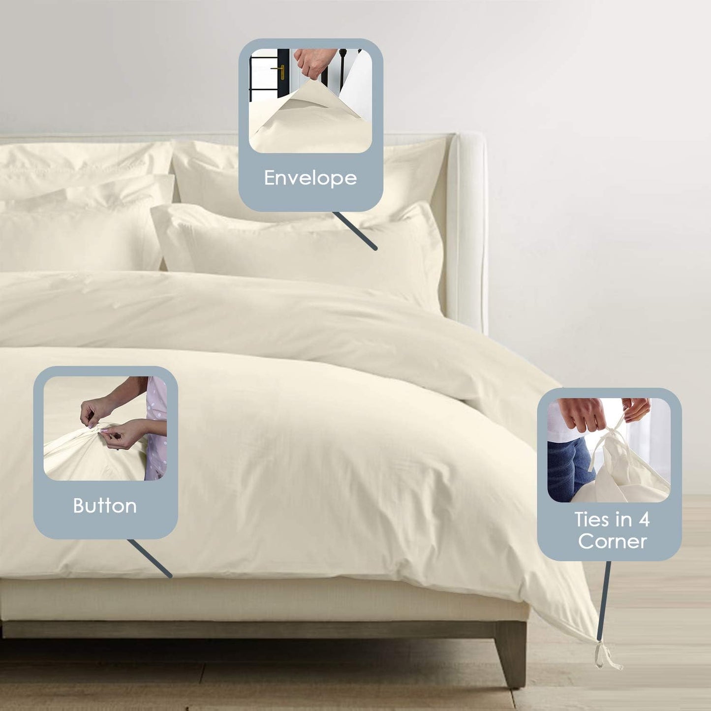 Pizuna Pure 100% Cotton King Duvet Cover Set, 1000 Thread Count Long Staple Cotton Thick Sateen Weave with Button Closure (Combed Baby Blue Cotton Duvet Cover King)