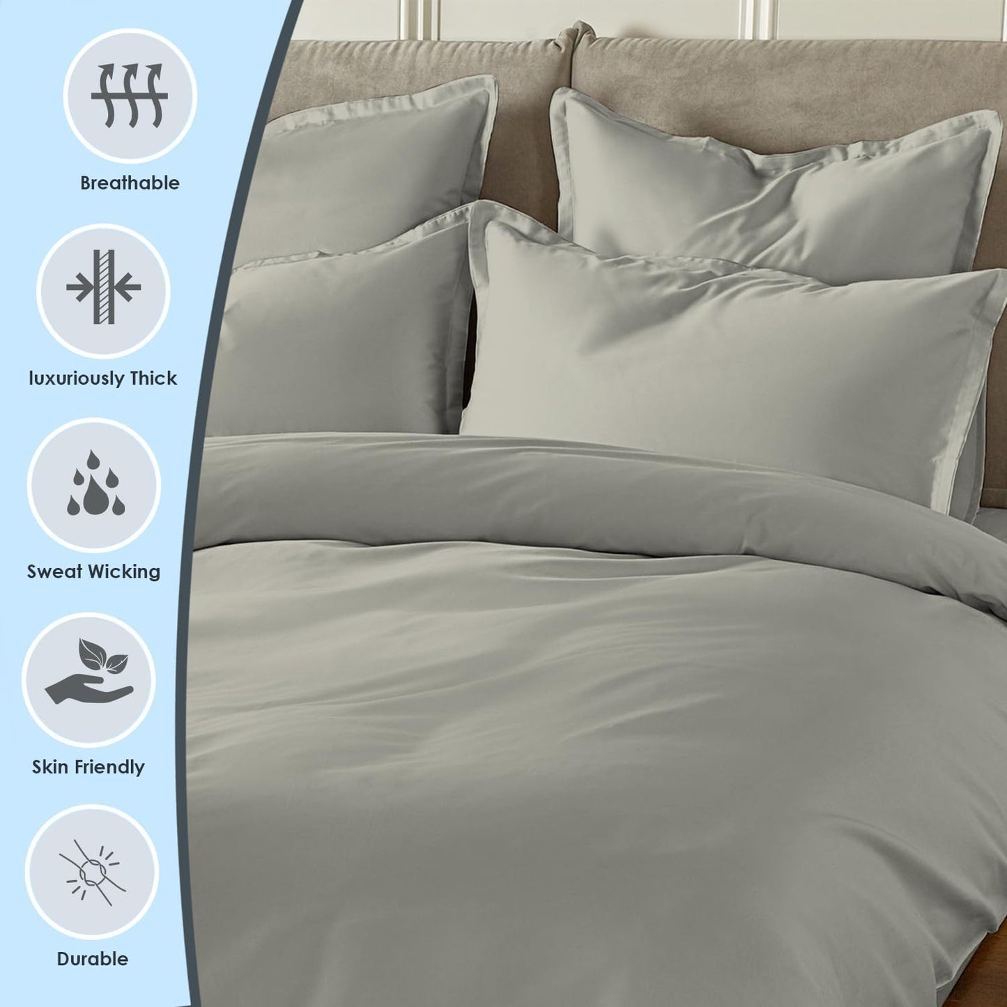 Pizuna Pure 100% Cotton King Duvet Cover Set, 1000 Thread Count Long Staple Cotton Thick Sateen Weave with Button Closure (Combed Baby Blue Cotton Duvet Cover King)