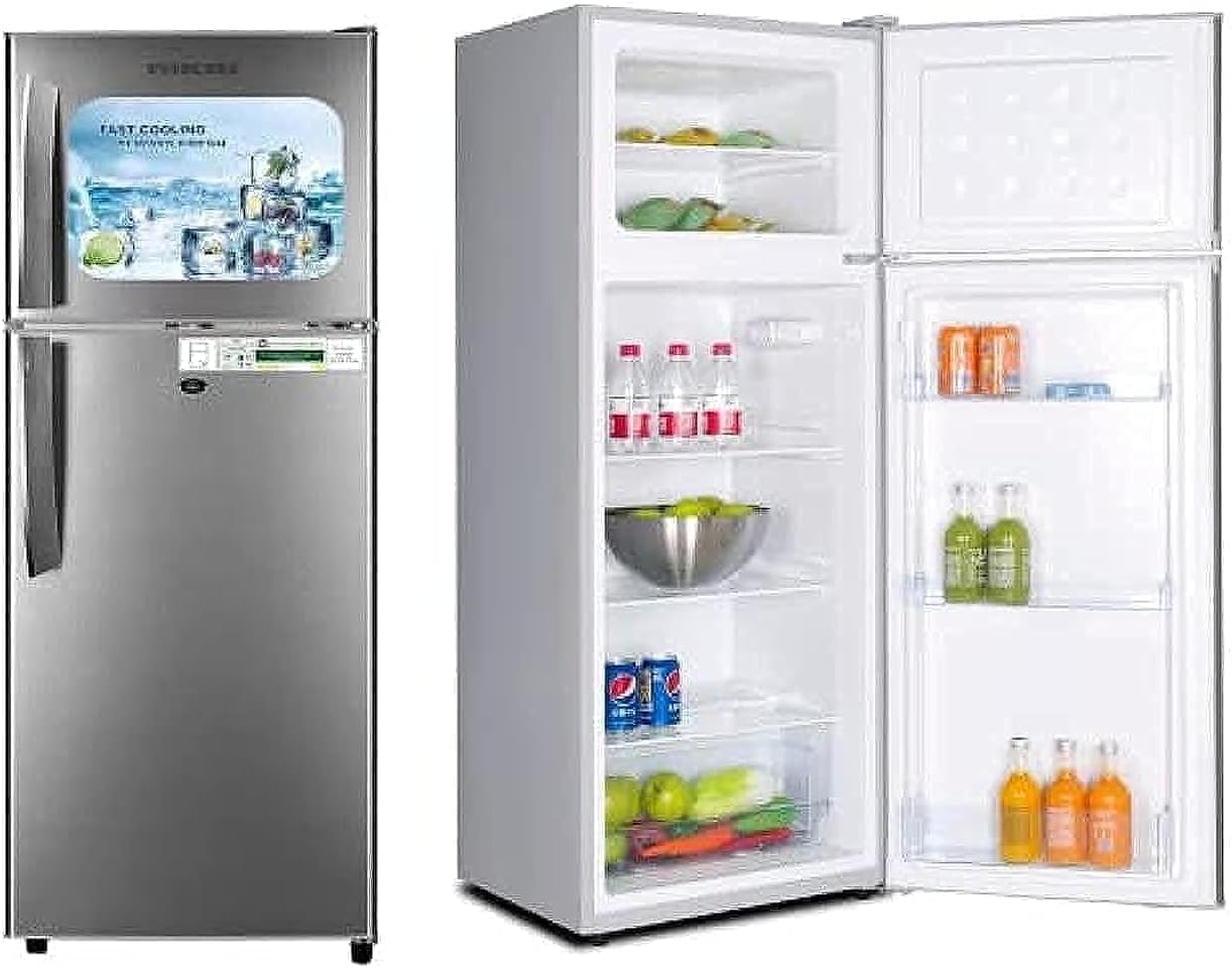 Nikai 170L Gross/112L Net, Double Door Refrigerator with Vegetable Crisper & Adjustable Glass Shelves, Defrosting & Temperature Control, Ideal for Kitchen, Bedroom, Office & Hotels - NRF170DN3M Silver