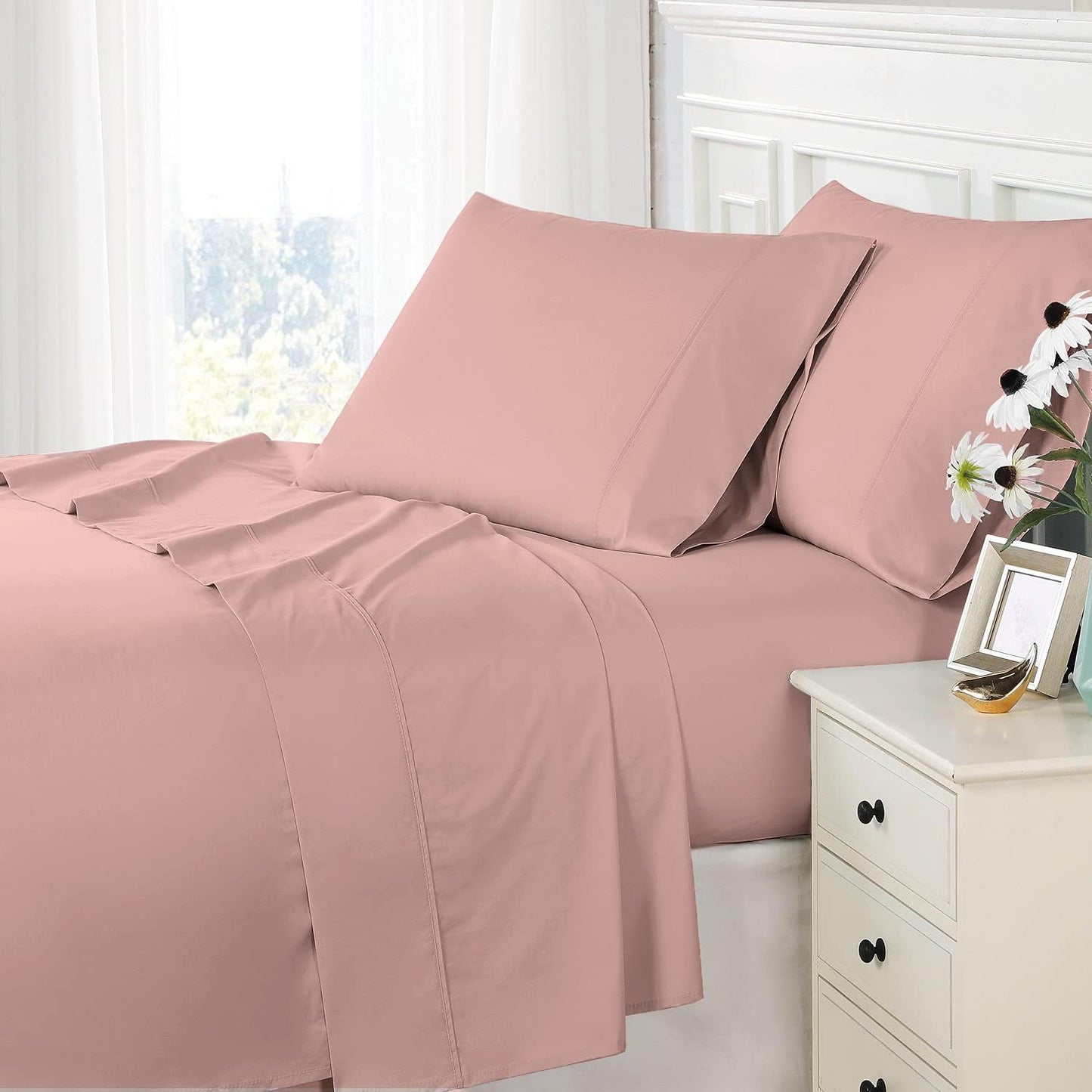 Pizuna Pure 100% Cotton Sheets Full Size, 800 Thread Count Long Staple Cotton Crisp Sateen Sheets Full with 15in Deep Pocket (Combed Simply Taupe)