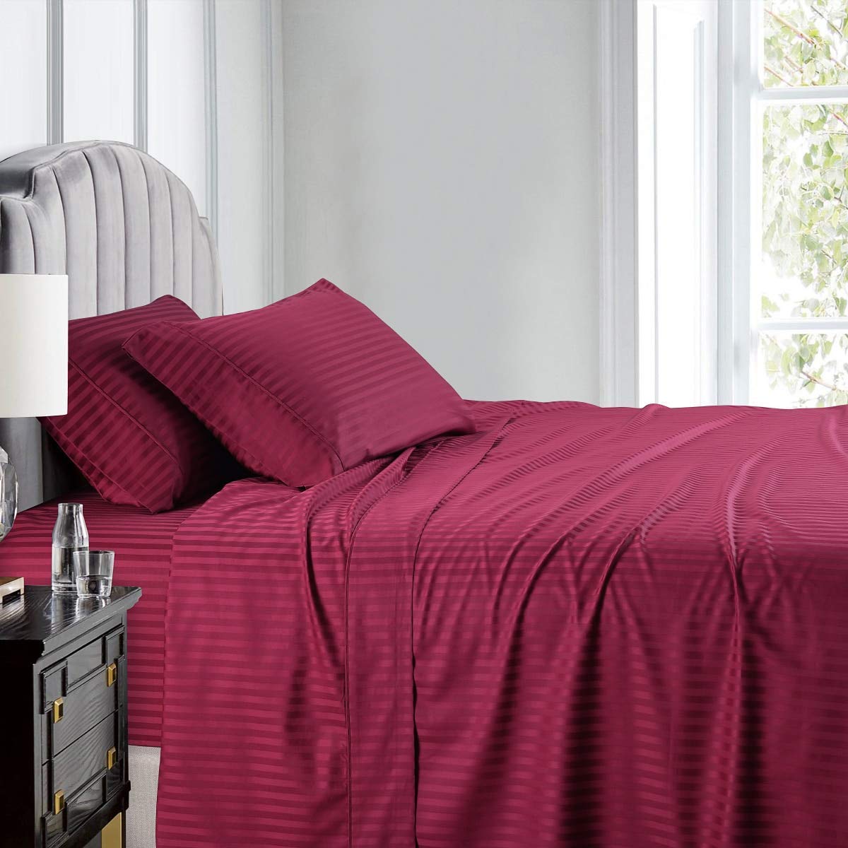 Queen Size Pure Egyptian Cotton Bed Sheets Set, 800 Thread Count Silver Solid (6 PC) Bedding and PillowCases – Egyptian Cotton Sheets Queen Size Bed - Sateen Sheets - 18” Deep Pocket Sheets