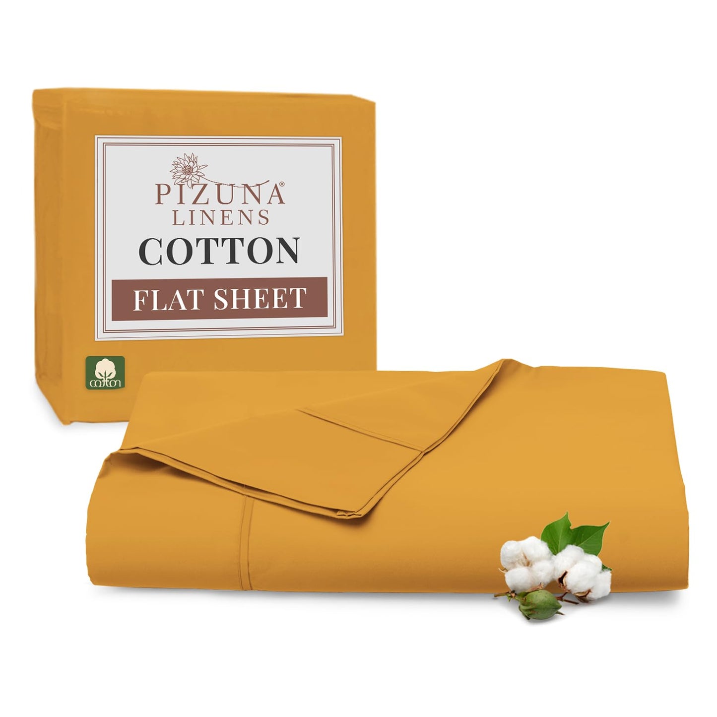 Pizuna Pure 100% Cotton Flat Sheets Only Full Apricot Orange (1 PC), Luxurious 400 Thread Count Long Staple Cotton Sateen with 4" Hem (Combed Full Flat Sheet Only Cotton)