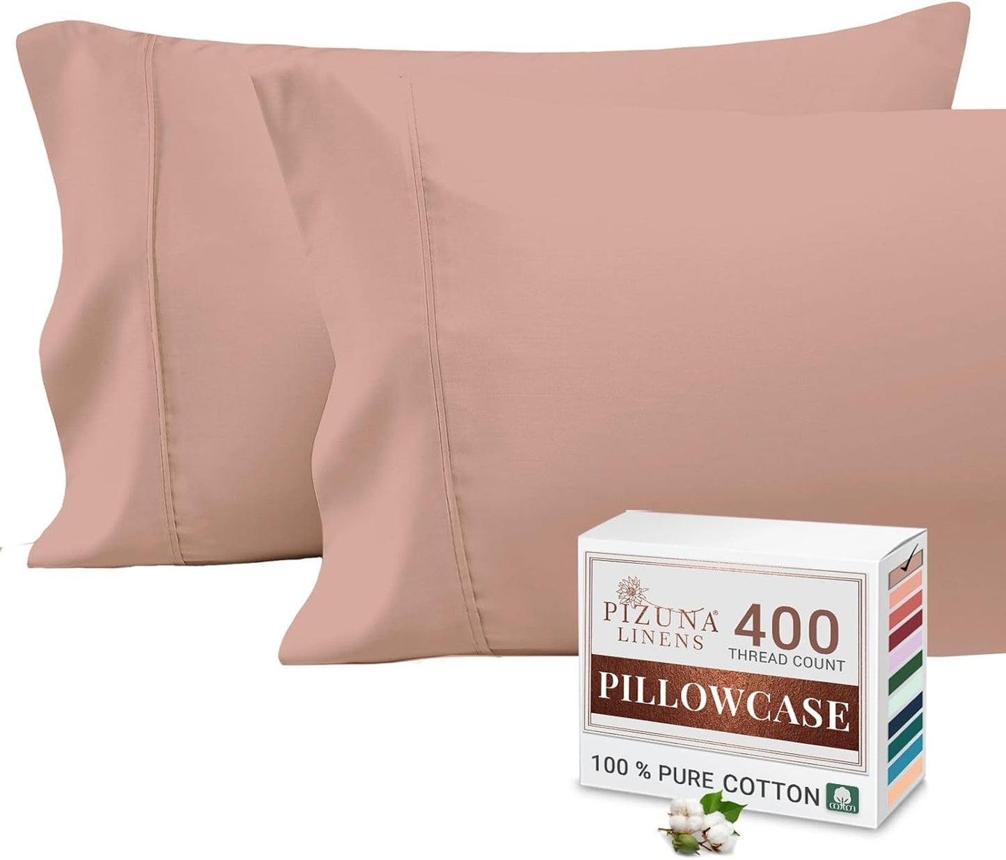 Pizuna Pure 100% Cotton Pillow Cases Queen Size Set of 2 Rio Red, Luxurious 400 Thread Count Long Staple Cotton Sateen with Envelope Closure (Combed Rio Red Cotton Pillow Cases Queen)