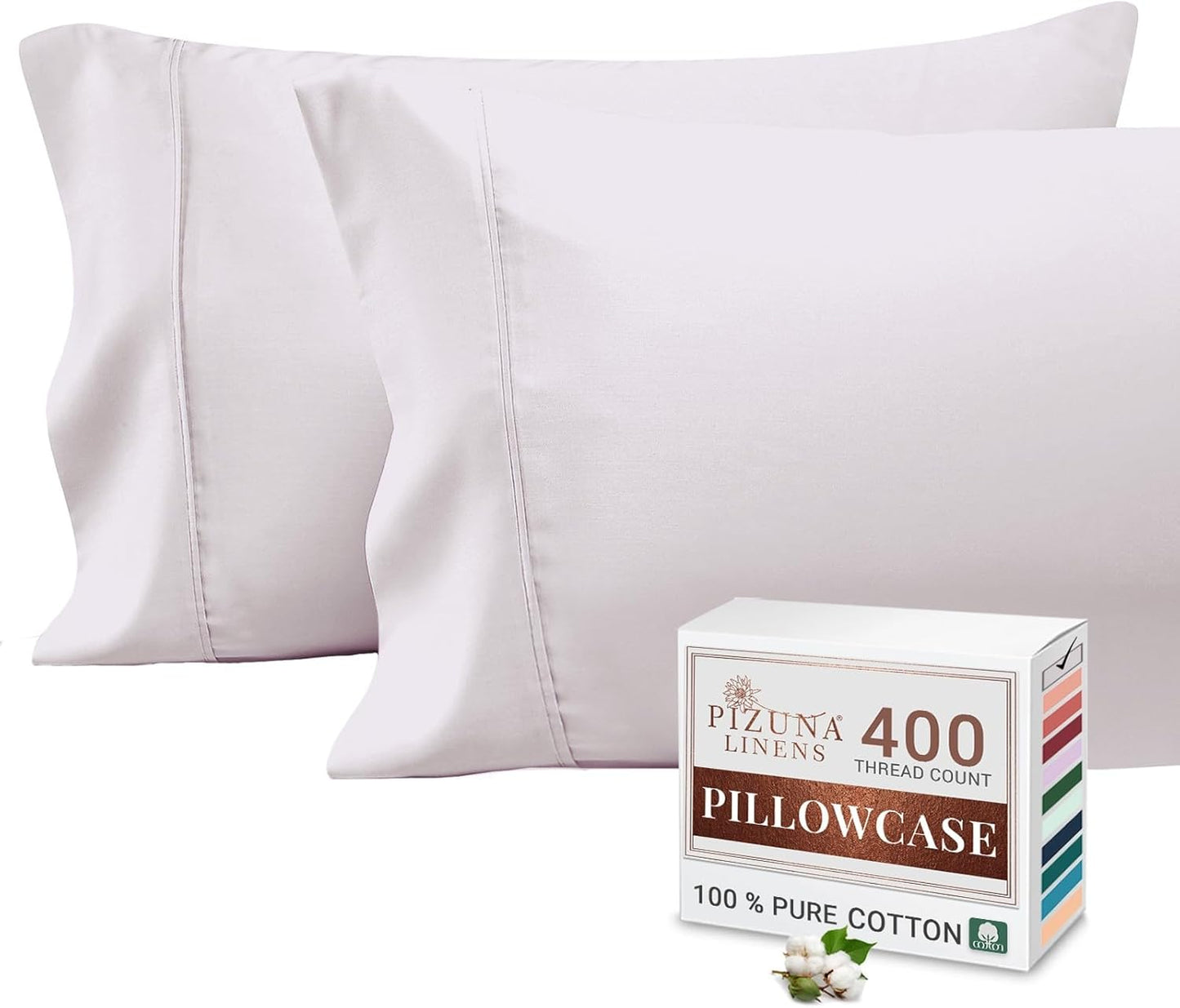 Pizuna Pure 100% Cotton Pillow Cases Queen Size Set of 2 Rio Red, Luxurious 400 Thread Count Long Staple Cotton Sateen with Envelope Closure (Combed Rio Red Cotton Pillow Cases Queen)