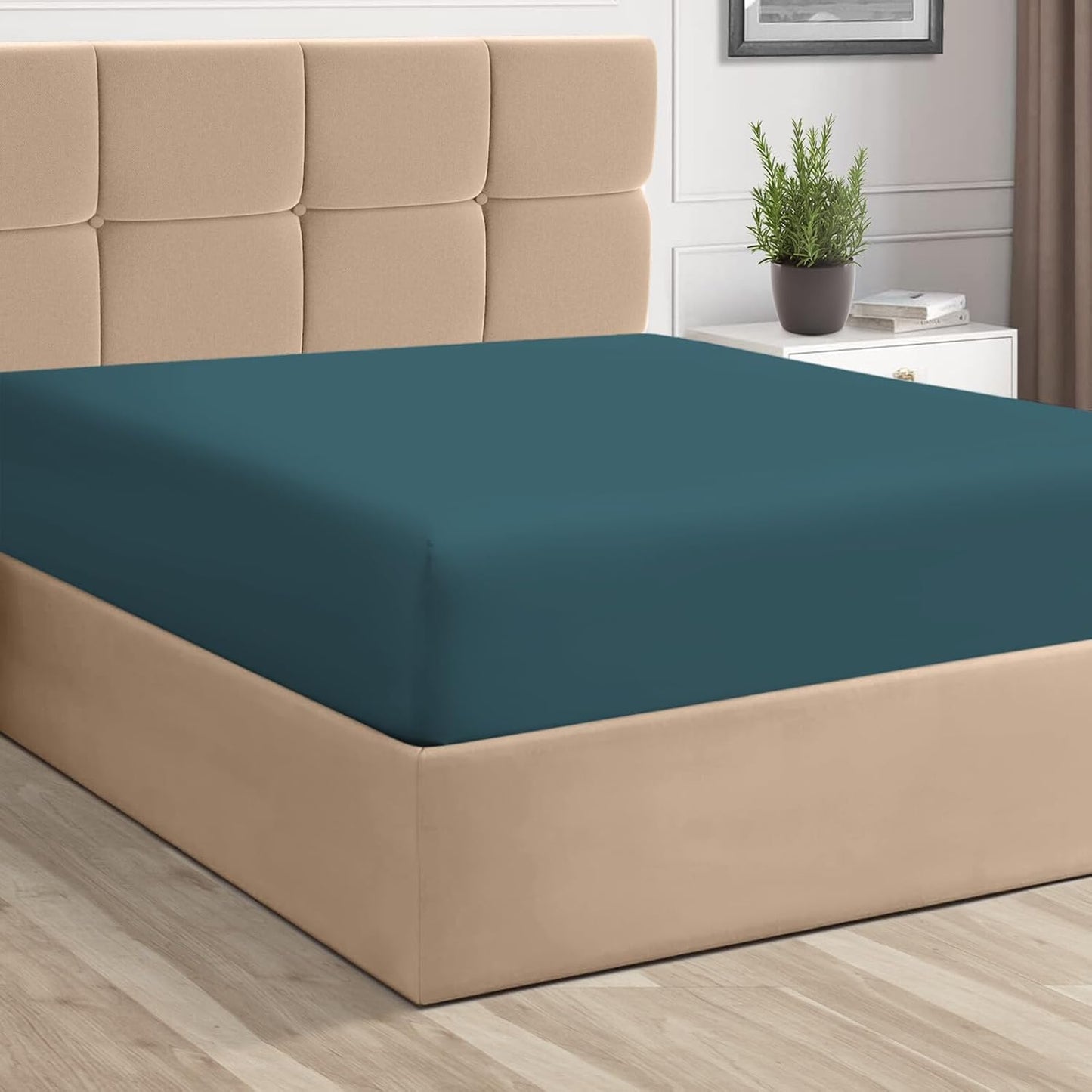 Pizuna Pure 100% Cotton Twin Fitted Sheet Silver, Luxurious 400 Thread Count Long Staple Cotton Sateen 15" Deep Pocket Twin Sheets (Combed Cotton Fitted Sheet)
