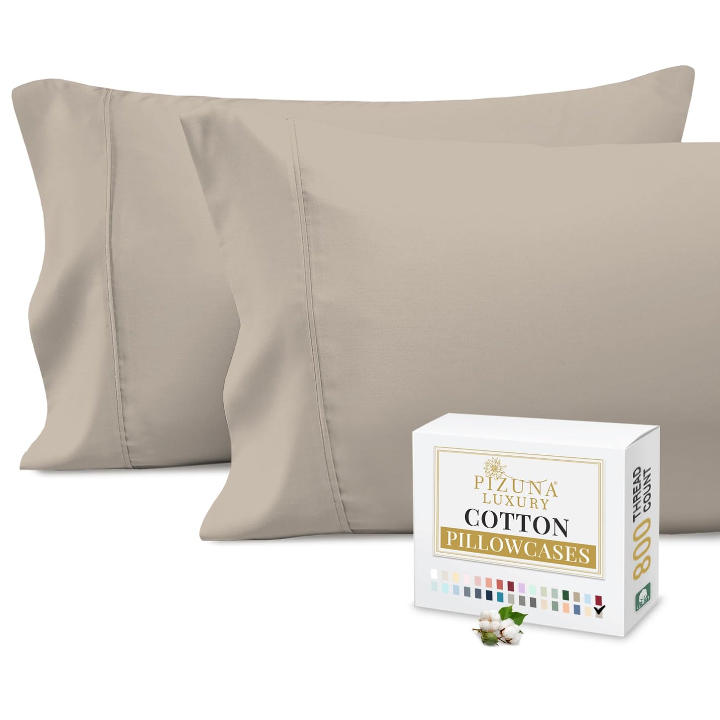 Pizuna Pure 100% Cotton Pillow Cases King Size Set of 2 Baby Blue, 800 Thread Count Long Staple Cotton Thick Sateen with Stylish 4inch Hem (Combed Baby Blue Cotton Pillow Cases King)