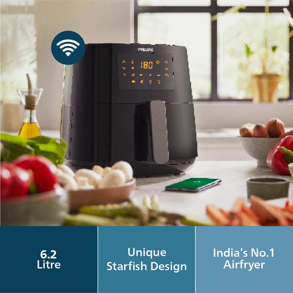 PHILIPS Digital XL Airfryer HD9280/90, 6.2 Ltr, (Wifi enabled), Touch Panel, 5000 Series XL (1.2kg), Rapid Air Technology