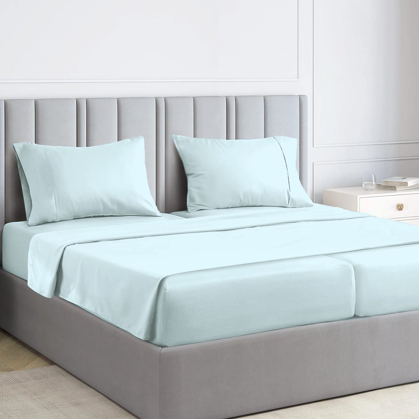 Pizuna Pure 100% Luxury Cotton Full Size Bed Sheets Set Dark Grey, 1000 Thread Count Long Staple Cotton Sateen Thick Sheet & Pillowcase Set, Deep Sheets fits 15" (Combed Cotton Bed Sheets Set)