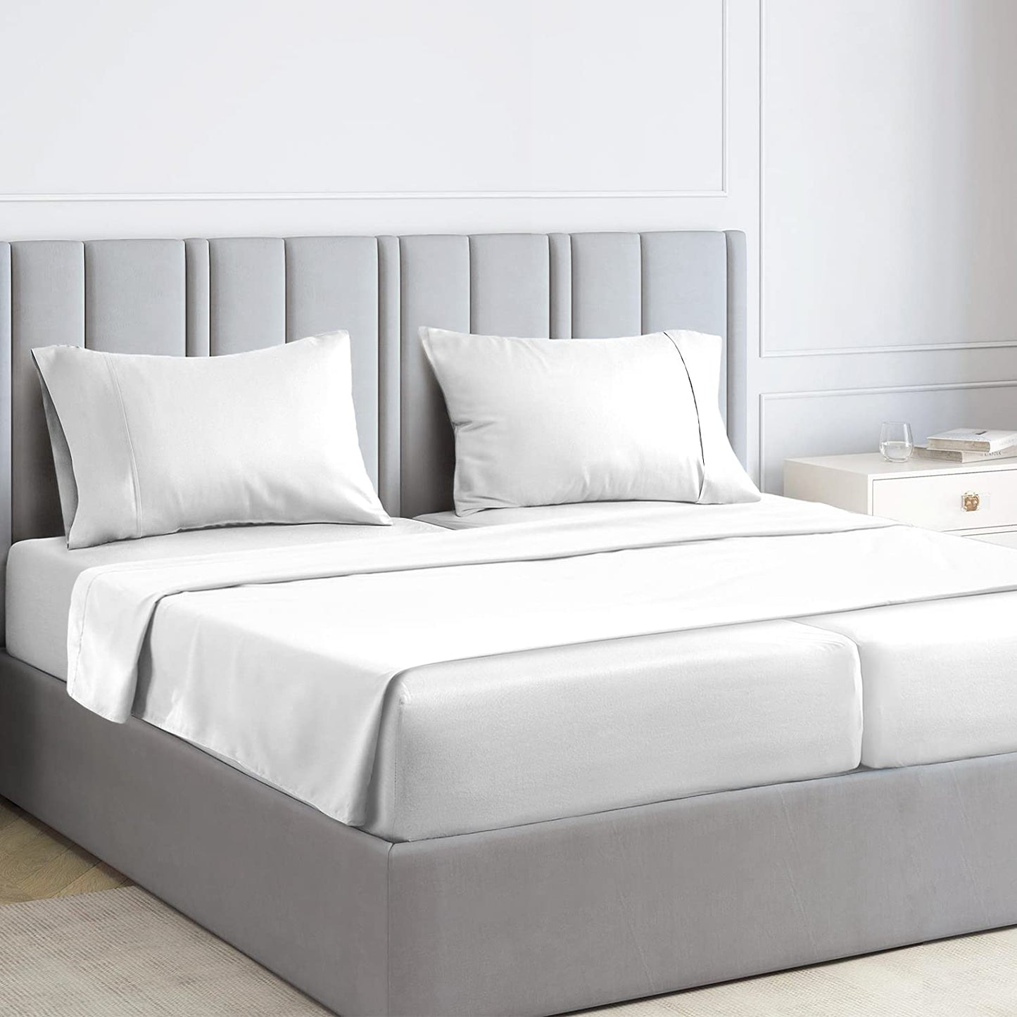 Pizuna Pure 100% Luxury Cotton Full Size Bed Sheets Set Dark Grey, 1000 Thread Count Long Staple Cotton Sateen Thick Sheet & Pillowcase Set, Deep Sheets fits 15" (Combed Cotton Bed Sheets Set)
