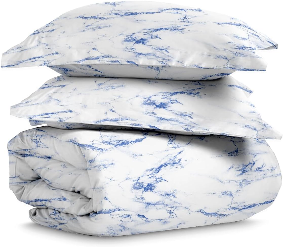 Pizuna Pure 100% Cotton Full Duvet Cover Set, Luxurious 400 Thread Count Long Staple Cotton Sateen Weave with Button Closure (Combed Grey Cascade Stripe Cotton Duvet Cover Full)
