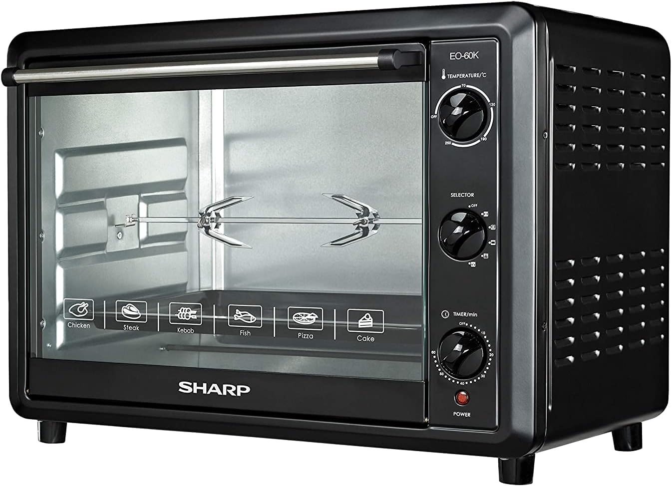Sharp 60L 2000W Single Glass Electric Oven with Rotisserie & Convection, EO-60K-3, Black