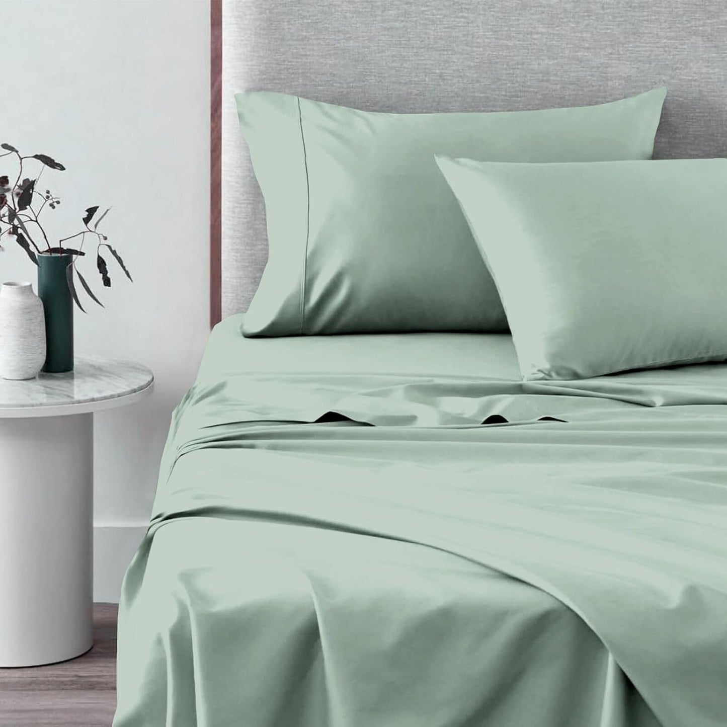 Pizuna Pure 100% Cotton Sheets Split King Size, 600 Thread Count Long Staple Cotton Crisp Sateen Sheets Split King with 15" Deep Pocket (Combed Black Cotton Sheets Split King)