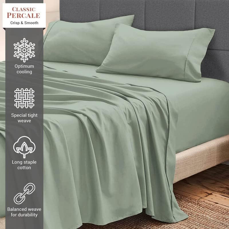 Pizuna Cotton Sheets Twin XL Size, 100% Long Staple Cotton Percale Sheets Twin XL with 15inch Deep Pocket (Combed Simply Taupe Cotton Sheets Twin XL)