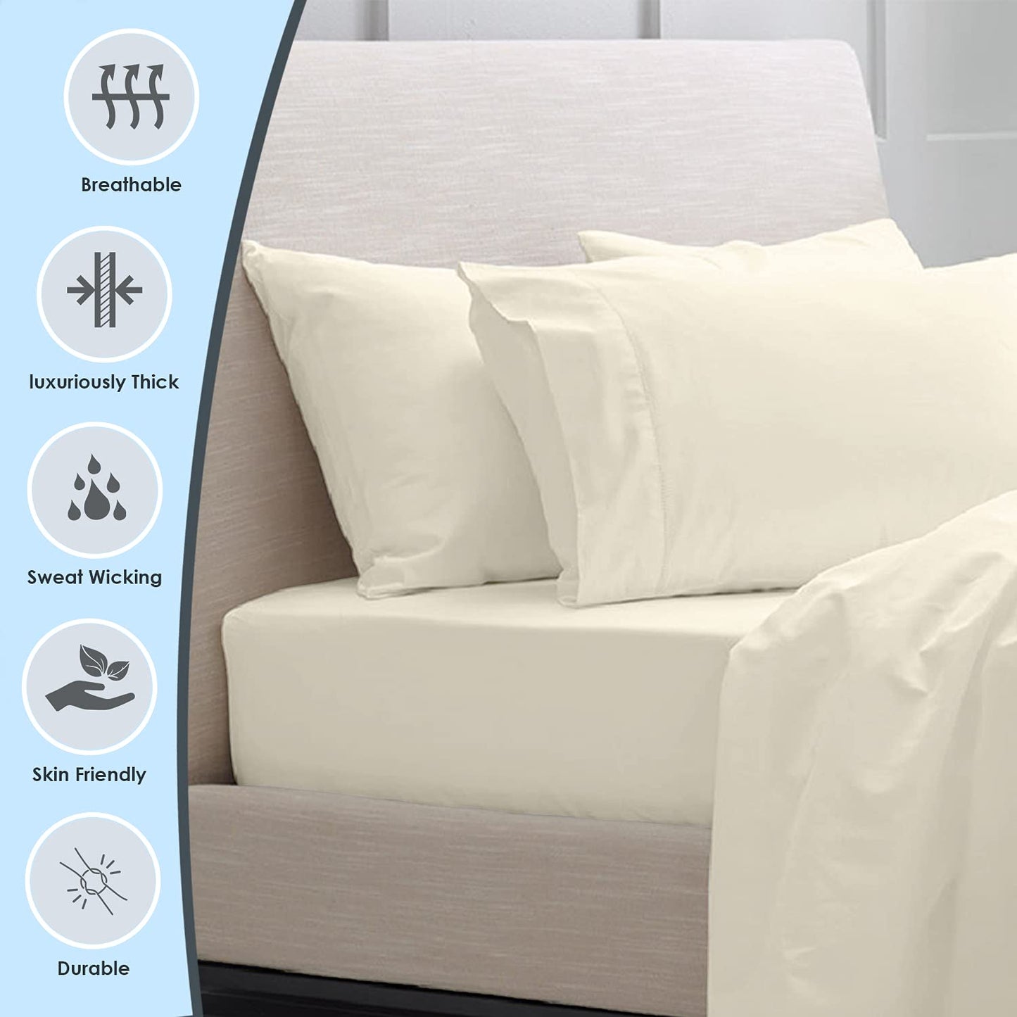 Pizuna Pure 100% Cotton Pillow Cases King Size Set of 2 Baby Blue, 800 Thread Count Long Staple Cotton Thick Sateen with Stylish 4inch Hem (Combed Baby Blue Cotton Pillow Cases King)