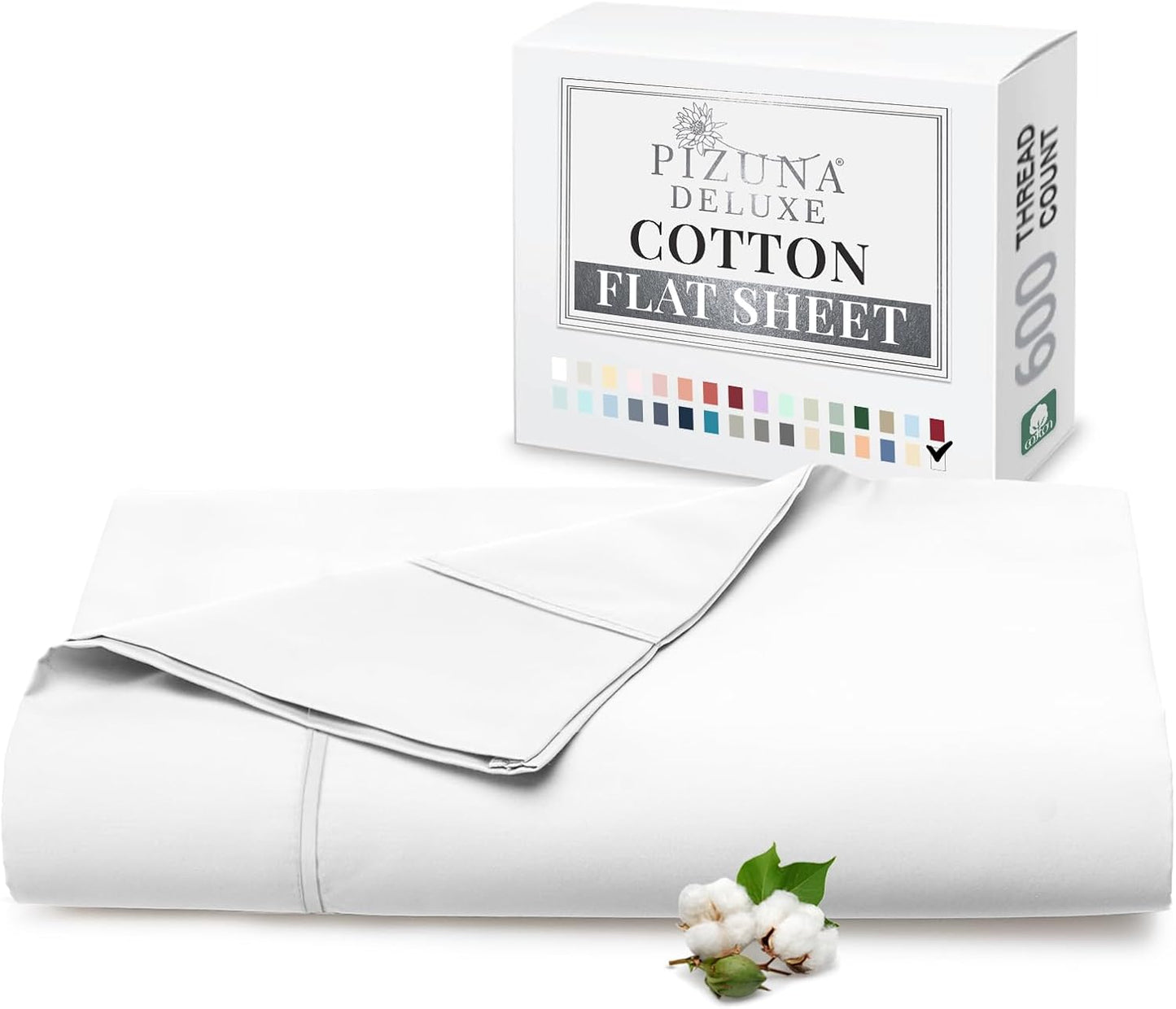 Pizuna Soft 600 Thread Count Cotton Full Flat Sheets White 1pc, 100% Long Staple Pure Cotton, Smooth Sateen Flat Sheet Bed fit Upto 16 inch Deep Pockets (100% Cotton Deep Flat Sheets Full)