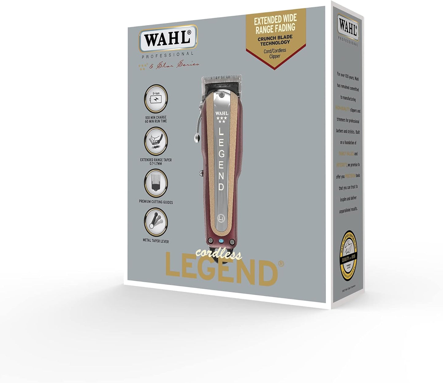 WAHL 5 Star Cordless Legend, Professional Hair Clippers, Pro Haircutting Kit, Adjustable Taper Lever, Crunch Blade, Wedge Blades, Cordless, Barbers Supplies, Red
