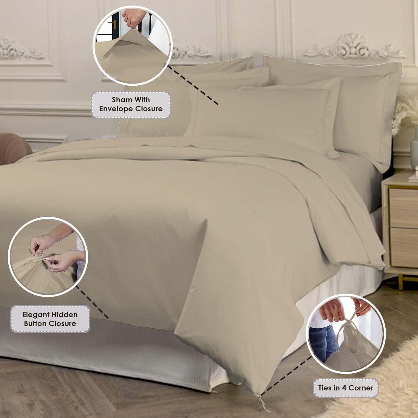 Pizuna Pure 100% Cotton Queen Duvet Cover Set, 800 Thread Count Long Staple Cotton Thick Sateen Weave with Button Closure (Combed Baby Blue Cotton Duvet Cover Queen)